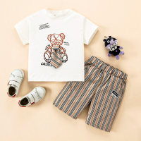 Toddler Boy Cotton Cartoon Color-block Top & Shorts  White