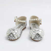 Toddler Girl Sequin and Pearl Decor Bowknot Front Velcro Shoes  Silver