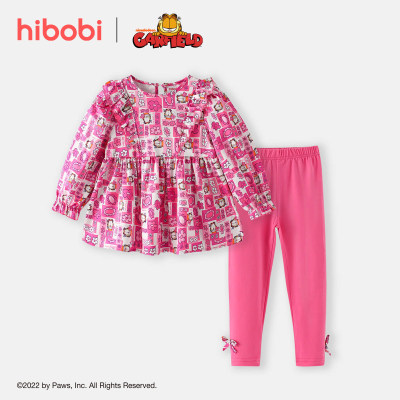 Hibobi x Garfield traje de pantalón y top de dibujos animados de poliéster para niña pequeña