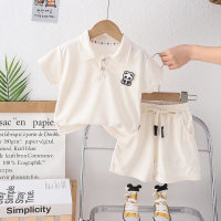 2024 Children's Summer New Short Sleeve Wholesale Children's Clothes Infant Boys Baby Lapel Cartoon T-Shirt Set  Beige