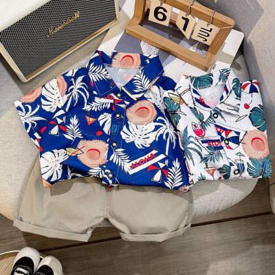 2024 new style boy summer shirt suit boy baby summer Hong Kong style handsome shirt short-sleeved suit