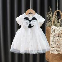 Children's short-sleeved princess dress baby bow gauze skirt little girl puffy skirt  White