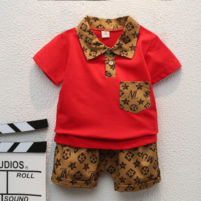 Toddler Boys Imitation Brand Printting Short Sleeve Top & Shorts