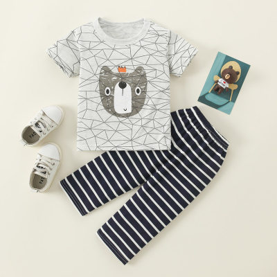 Toddler Boy Cartoon Pattern Pajama Top & Pants