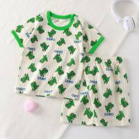 Children's short-sleeved suit pure cotton girls summer clothes two-piece suit children's clothing boys baby T-shirt summer clothes  Green