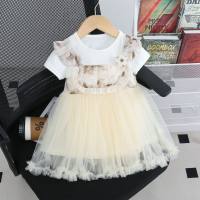 2024 summer new style girls dress sling princess dress baby girl sling fake two-piece dress  Gray