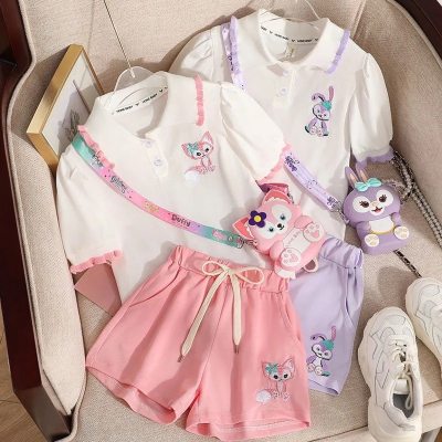 Girls suit summer 2024 new style medium and large children and girls Korean style short-sleeved sweet shorts two-piece set thin