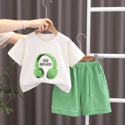 Summer outerwear for infants and young children, fashionable and stylish headphones, letter short-sleeved thin suits, boys' summer suits