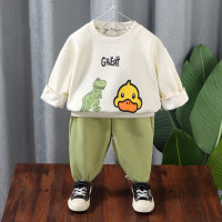 Camisetas y pantalones de manga larga con estampado de dinosaurio informal de otoño para niño pequeño de 2 piezas  Blanco