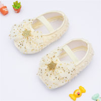 Baby Glitter Bow Soft Sole Princess Shoes  Beige