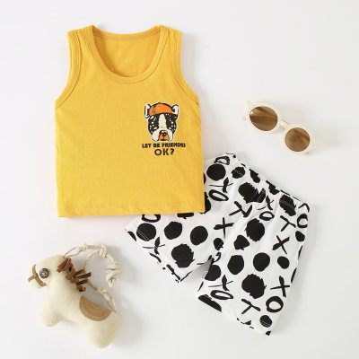 Conjuntos de pijamas infantis de algodão com desenhos animados de animais, top e shorts