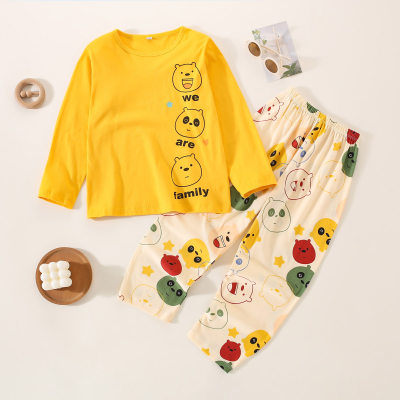 Kid Bear Printed Color Block T-shirt & Pants Pajamas