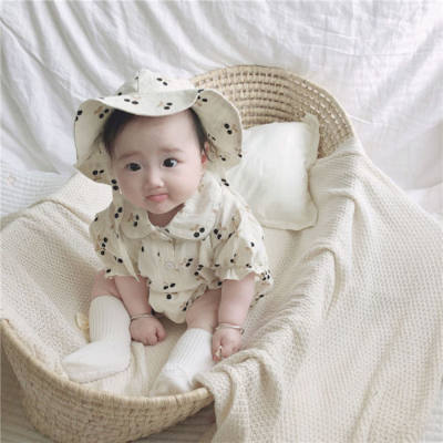 Baby summer clothes, short-sleeved, thin, newborn triangle bag fart clothes, romper, fashionable male and female baby jumpsuits with hats