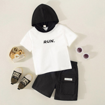 Toddler Boy Casual Letter Print Hooded T-shirt & Shorts