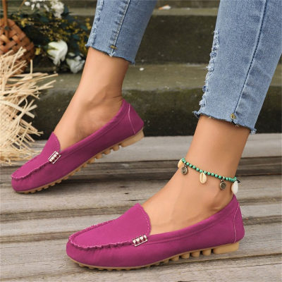 Spring and summer round toe flat heel pumps single shoes metal buckle flat shoes for women toe shoes casual shoes