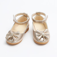 Toddler Girl Solid Color Bowknot Decor Velcro Shoes  Gold-color