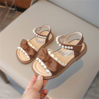 Children's bow lace pearl princess sandals  Brown