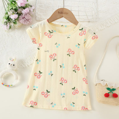 Toddler Girl Pure Cotton Allover Floral Printed Short Sleeve Nightdress