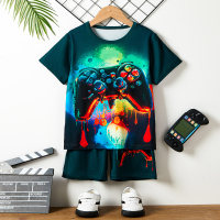 Boy's Game Console 3D Printed Short Sleeve T-shirt And Shorts Set  Black
