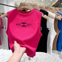 Girls vest round neck sleeveless T-shirt slim fit middle and large children baby tops outer wear trendy  Hot Pink