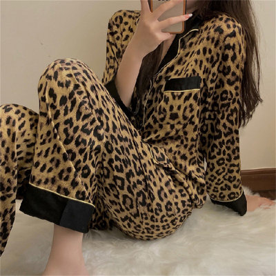 Conjunto de pijama de 2 peças com estampa de leopardo para menina adolescente
