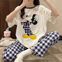 Pajamas for Women Summer Short Sleeve Korean Style Spring and Autumn Cute Pants Thin Section 2022 Loose Homewear Set Large Size Cartoon  White