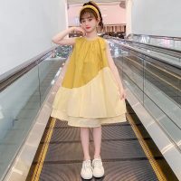 فستان صيفي جديد أنيق للبنات بدون أكمام  أصفر