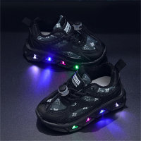 Chaussures de sport respirantes en maille imprimée LED pour enfants  Noir