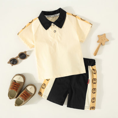 Toddler Boy Casual Cartoon Contrast Colored Polo Shirt & Shorts