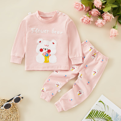 Conjunto de roupa interior infantil bebê outono conjunto pijamas algodão puro roupas para casa meninas roupas outono calças conjunto