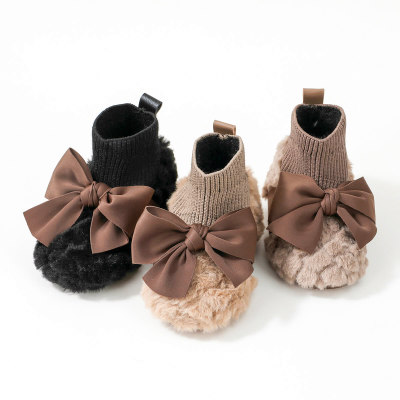 Toddler Girl Solid Color Bowknot Decor Patchwork Slip-on Sock Shoes