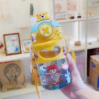 Little Monster Cute Cartoon Bounce Cover Straw Cup Portable Outdoor Children's Plastic Water Cup  Multicolor