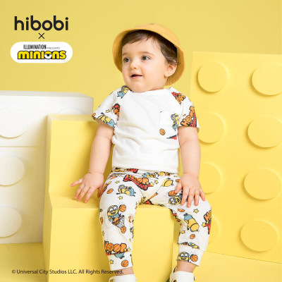 Minions × hibobi Boy Baby Traje de pantalón con bolsillo estampado blanco