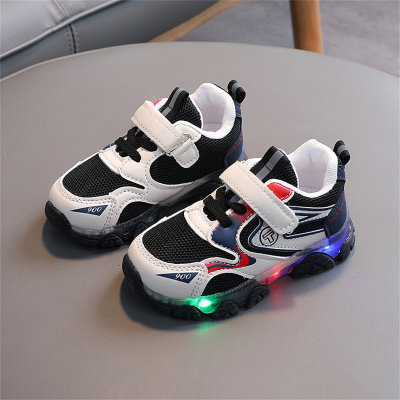 Calçados esportivos infantis com velcro e LED coloridos