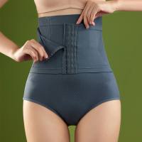 Bragas de cintura alta con nueve botonaduras para mujer, pantalones finos que moldean el cuerpo posparto  Azul