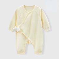 ملابس الأطفال حديثي الولادة من القطن الخالص رومبير بدون عظم ملابس زحف للربيع والخريف للأطفال في الفصول الأربعة  أصفر