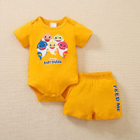 Baby Boys Cute Print  Short Sleeve Cotton Jumpsuit & Shorts  أصفر