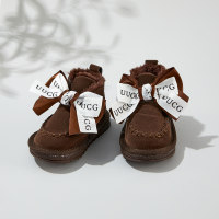 أحذية تزيين بعقدة على شكل فيونكة مبطنة بالصوف بلون سادة للفتيات الصغيرات  قهوة