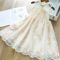فستان بناتي صيفي نمط جديد ملابس أطفال فستان الأميرة تنورة شبكية للأطفال  أبيض