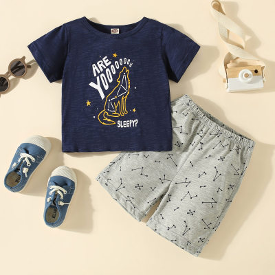 2-piece Toddler Boy Letter Printed Short Sleeve T-shirt & Allover Constellation Printed Shorts