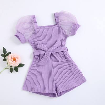 Toddler Girl Sweet Solid Color Bowknot Decor Tulle Overalls