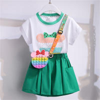 Girls' fashionable suits, stylish new children's summer clothes, short-sleeved T-shirts, internet celebrities, big children's two-piece suits  Green