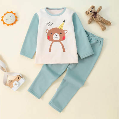 Pijama con pantalón y camiseta con bloque de color estampado con oso de letras para niños pequeños