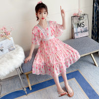 Children's clothing girls dress chiffon dress for middle and large children  Pink