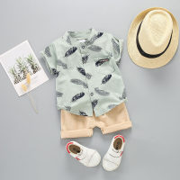 Baby Boy Feather Printed Short-sleeve Shirt & Shorts  Green