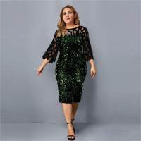 European and American spring and autumn hot-selling personality sequin design large size women's dress 10 colors 8 sizes  Cyan