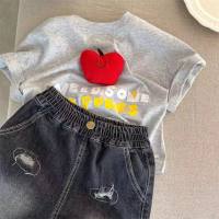 Children's cotton short-sleeved T-shirt baby top three-dimensional cartoon print patch loose Korean style summer  Gray