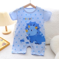 2022 Baby- und Kleinkind-Krabbelkleidung aus reiner Baumwolle im Sommer neuer koreanischer Stil, dünner männlicher, weiblicher, kurzärmeliger Kinder-Onesie  Blau