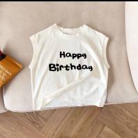 100% cotton cute children's baby sleeveless t-shirt fun letters boys and girls waistcoat vest top summer  White