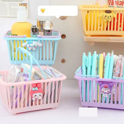 New desktop storage basket with high appearance and cute macaron hand basket student stationery and sundry storage basket